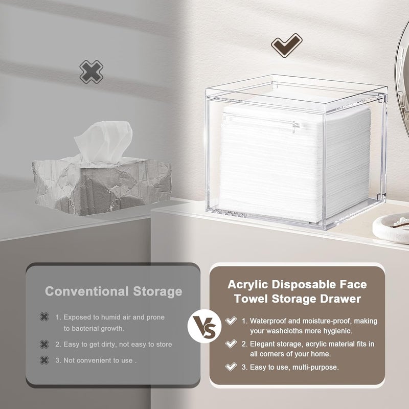TAINESS Disposable Facial Towels Storage Box - Acrylic Container Compatible With Clean Skin Club Clean Towel XL - Wall-Mounted Makeup Organizer With Drawer (Excluding Facial Towels) - Image 2